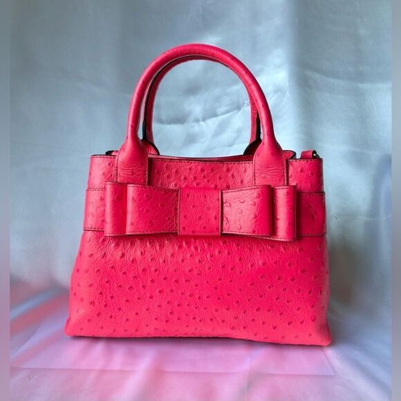 Kate Spade Bright Pink Ostrich Leather Satchel w/ Bow - NWT - Original Dust Bag - Picture 3 of 12